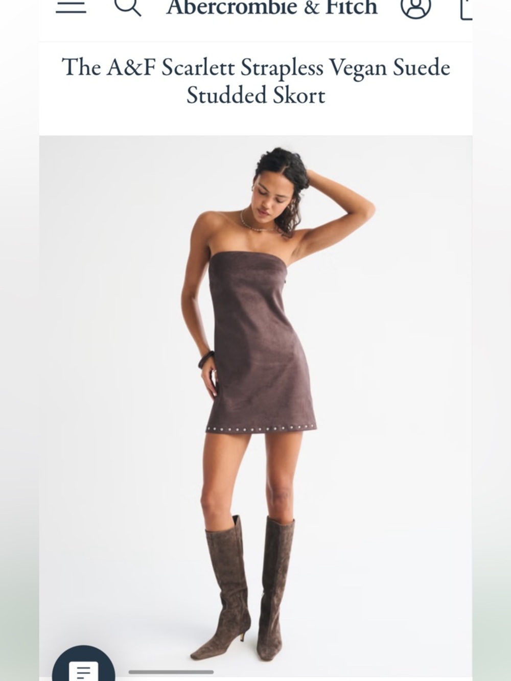 Abercrombie & Fitch Scarlett Strapless Vegan Suede Studded dress Small NWT brown